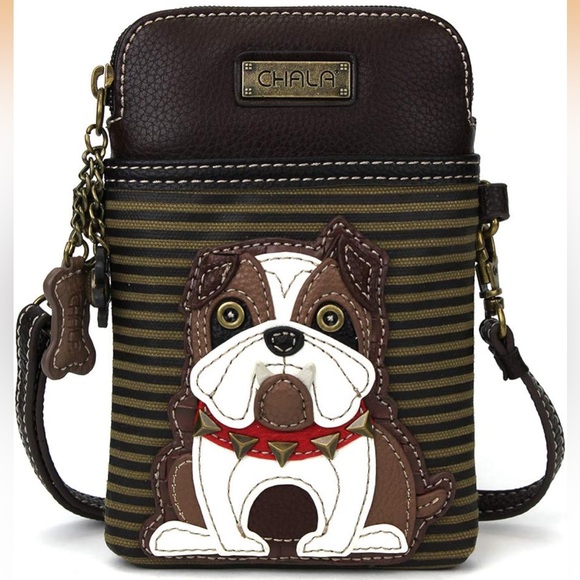 Chala Brown and Tan Crossbody Bag with Bulldog Design Excellent condition - Picture 1 of 11